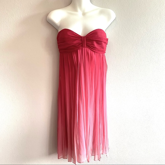 BCBG 100% Silk Ombre Pink Sheer Mini Strapless Corset Dress Ruffles Y2K - Picture 15 of 15